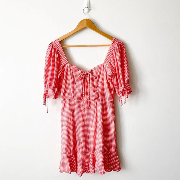 Dress Forum Puff Sleeve Gingham  Mini Dress Size Medium - Picture 5 of 9